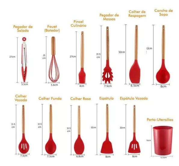 Kit de utensílios 12 peças em silicone - Kitchen Prime